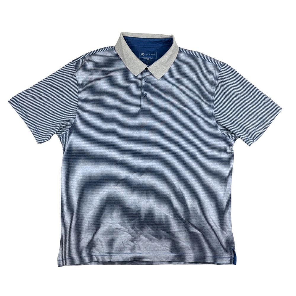 Jos A Bank Leadbetter Golf Polo Shirt XXL Blue White Micro Stripe Short Sleeve